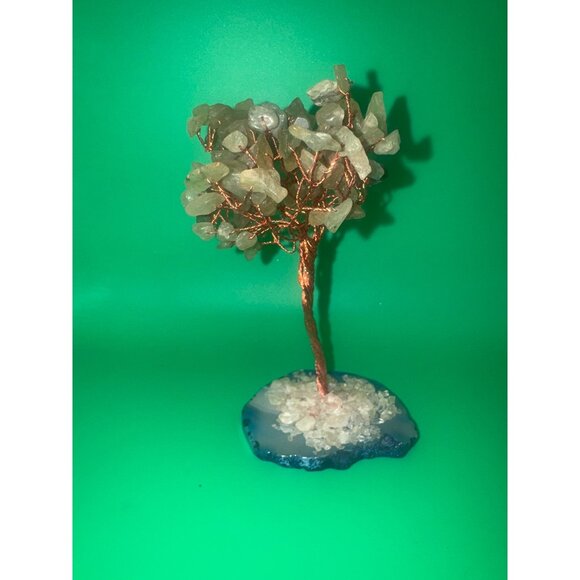 Gemstone Bonsai Tree With Copper Wire & Agate Base - Picture 1 of 2